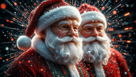 Portrait of Santa Claus and his son. Christmas and New Year concept.の写真素材