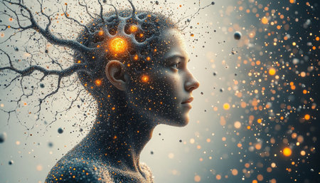 Mysterious woman with glowing brain. 3d rendering, 3d illustration.の写真素材