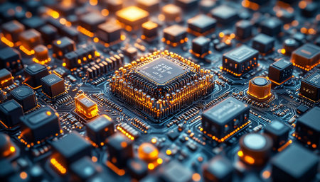 Circuit board closeup. Electronic computer hardware technology. 3d rendering