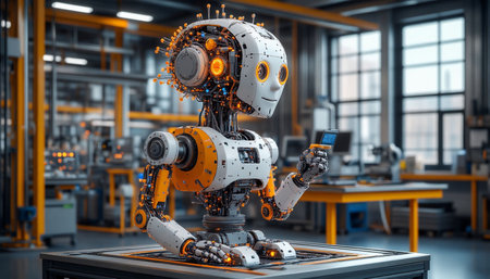3d rendering robot working in a factory. Robot working in a factory.の写真素材