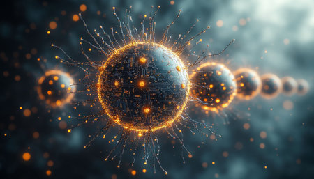 3D illustration of cybernetic particles. 3D rendering.