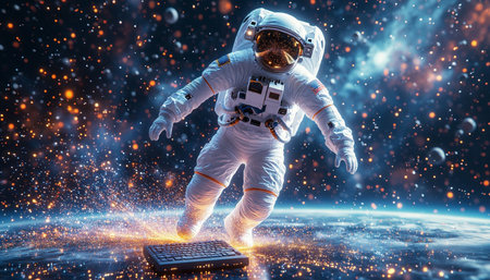 Astronaut in outer space. Mixed media. Elements of this image furnished by NASA