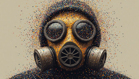 Man in gas mask with paint splashes. 3d illustration.の写真素材