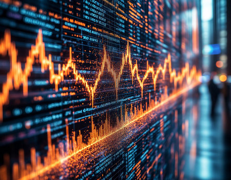 Stock market data on LED screen. Abstract stock market data trading concept. Stock market data on LED background. Global financial graph analysis concept. Abstract stock market data trading concept.の写真素材