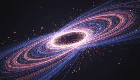 Abstract background. luminous swirling. Elegant glowing circle. Sparking particle. Space tunnel. Glossy jellyfish. Colorful ellipse. Glint sphereの写真素材