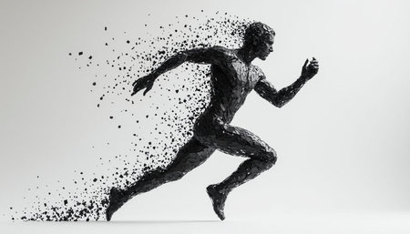 Running man made of black particles. 3d illustration. Sport concept.の写真素材