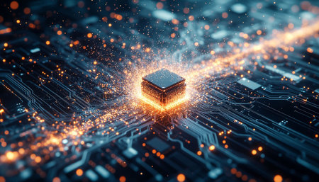 Circuit board with microchips and connections. 3d rendering