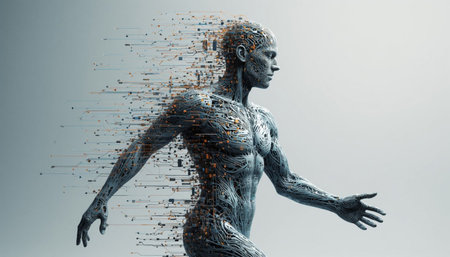 Human Evolution and Machine Learning Concept with Digital Human Body and Binary Code