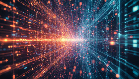 Futuristic technology background with glowing lines and dots. 3d rendering