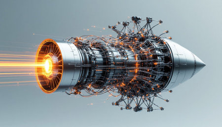 Futuristic spaceship with glowing core. 3D rendering, 3D illustration.の写真素材