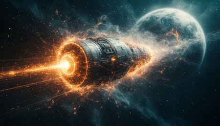 Futuristic spaceship flying in space, 3d rendering toned image