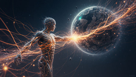 Woman in space with planet. 3D rendering. Elements of this image furnished by NASAの写真素材
