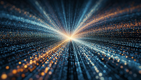 3D rendering of abstract digital particles. Futuristic background with depth of field and bokeh...