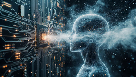 Conceptual image of artificial intelligence and machine learning. Mixed mediaの写真素材