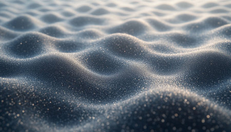 Abstract 3d rendering of wavy surface with small particles. Big data visualization.