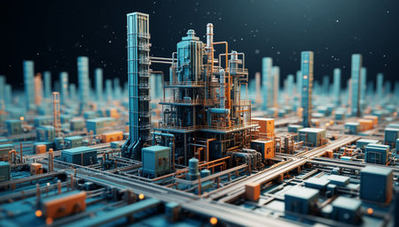 3D illustration of a futuristic city with high-rise buildings.