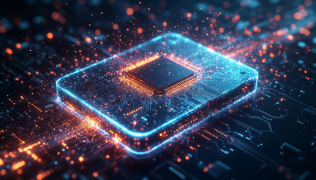 Circuit board with microcircuits and processor. 3d rendering