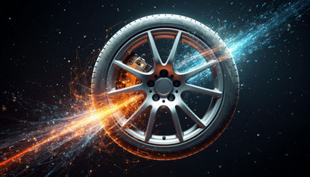 Car wheel on a black background. 3d rendering, 3d illustration.の写真素材