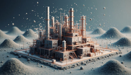 Industrial landscape. 3d illustration. Conceptual image of industry.の写真素材