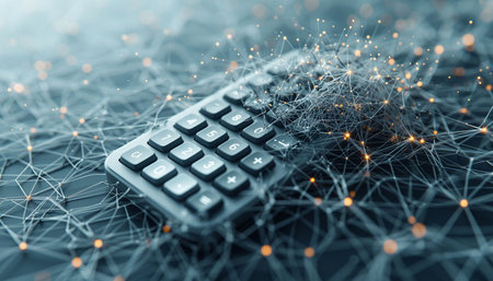 Calculator on the background of a network connection. 3D rendering