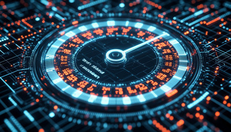 Futuristic interface with speedometer. 3d rendering toned imageの写真素材