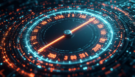 Futuristic speedometer. 3d rendering toned image.の写真素材