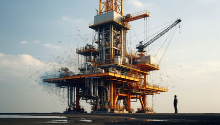 Oil and Gas Drilling Rig onshore. Oil and gas industry and hard work concept.