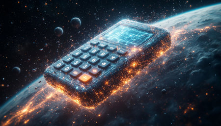 Calculator on planet earth. 3D rendering. Elements of this image furnished by NASA