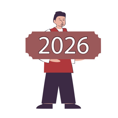 Chinese man with a 2026 calendar, vector illustration