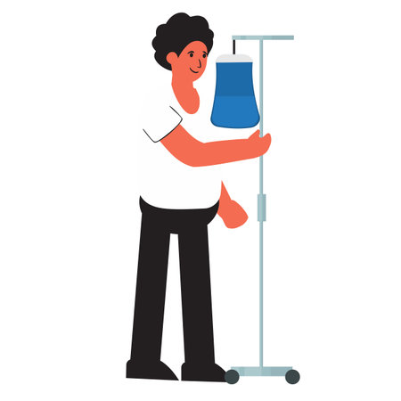 Patient with IV stand, vector illustrationのイラスト素材