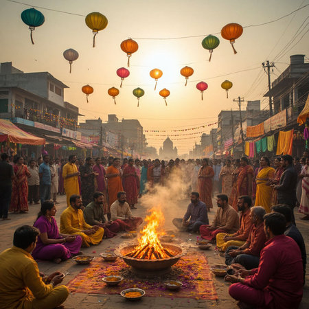 View of unknowns Hindu people attending a religious ceremony at the Pashupatinath temple in the morningの写真素材