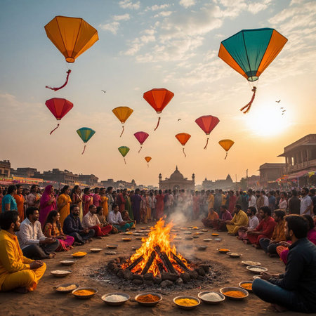 Unidentified people attending a festival in Varanasi, India.