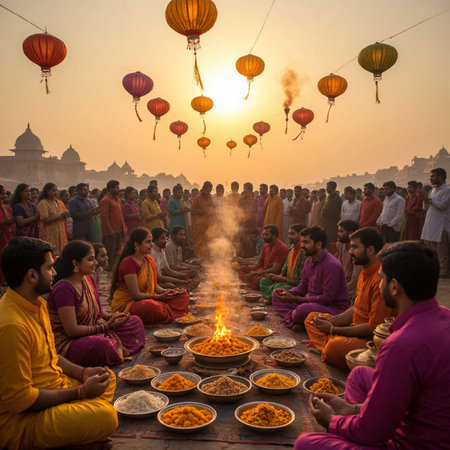 Unidentified people attending a Hindu ceremony in Kolkata, India.の写真素材