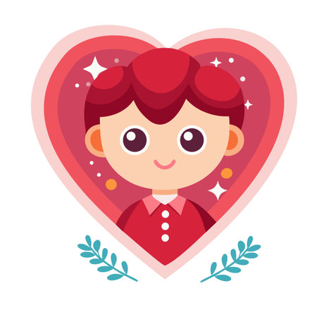 Boy in a heart shaped frame. Festive Valentine Day, vector illustrationのイラスト素材