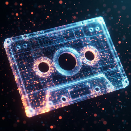 Audio Cassette on a dark background. 3d rendering toned image