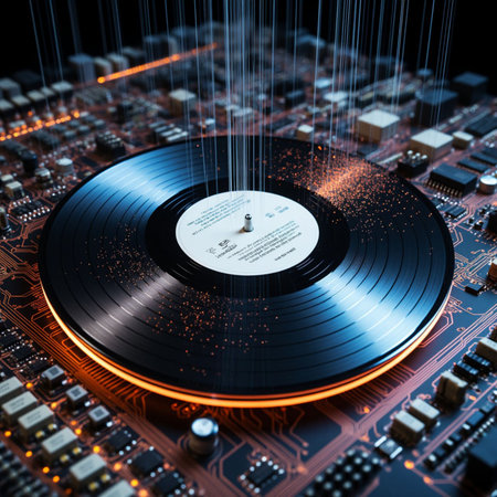 Close-up view of a modern vinyl record player. 3D rendering