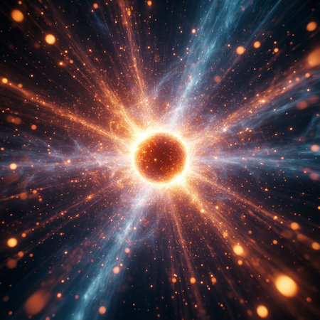 Abstract image of the sun in space. Fantasy fractal texture. Digital art. 3D rendering.の写真素材