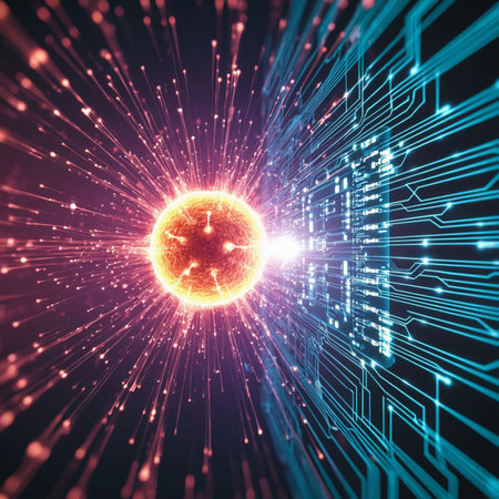 3D rendering of abstract fractal background with circuit board and sphereの写真素材