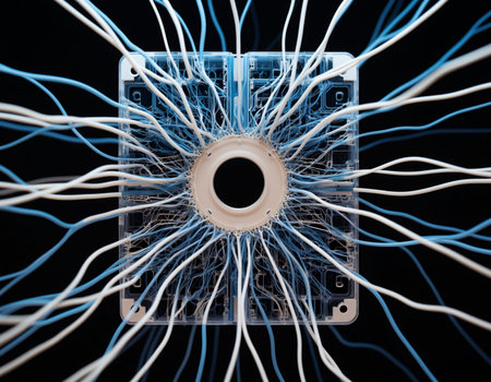 Network cable in the center of a computer. 3D rendering.