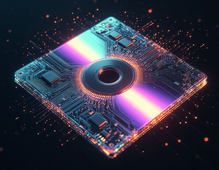 3d rendering of microcircuit on dark background. Computer technology concept