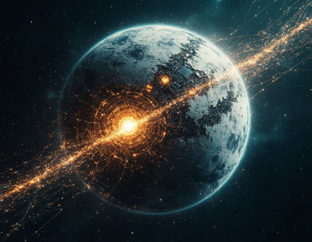 Global network connection over planet Earth in space. 3D rendering.