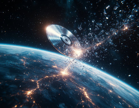 DVD disc flying in the space. 3d rendering image.