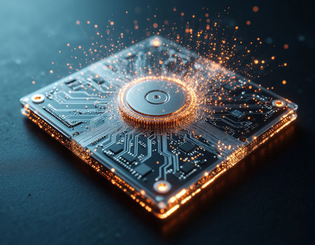 Circuit board with microcircuit. Technology background. 3d rendering