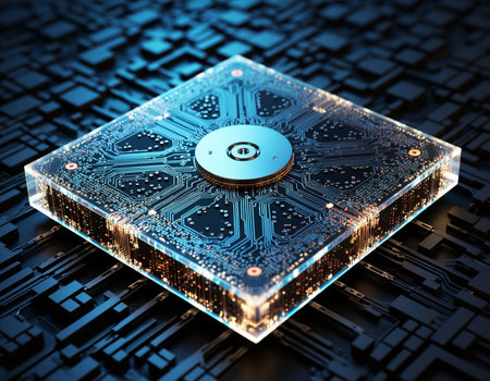 Circuit board on a blue background. 3d rendering, 3d illustration.