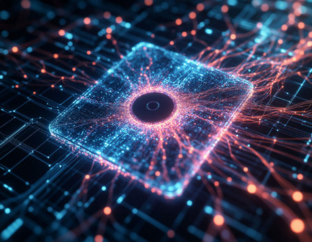 3d rendering of microchip with circuit in cyberspace concept