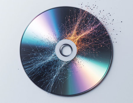 Close up of compact disc with connection lines on white background. 3D Rendering