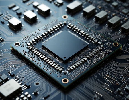 Close-up of electronic circuit board. Computer hardware. technology background