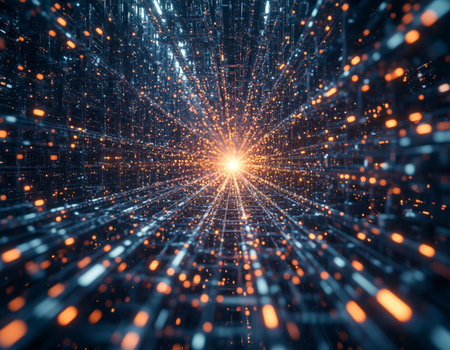 3d illustration of abstract technology concept with glowing particles in cyberspace
