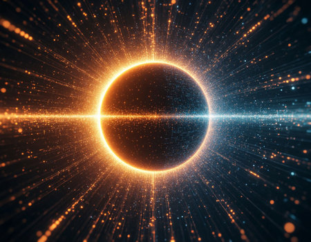 Abstract technology background with glowing sphere and lines. 3D Rendering