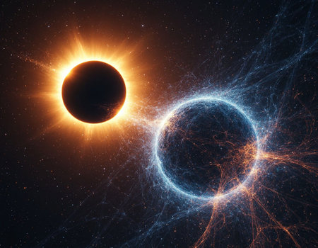 Solar eclipse in space, sun and planet. Elements of this image furnished by NASA